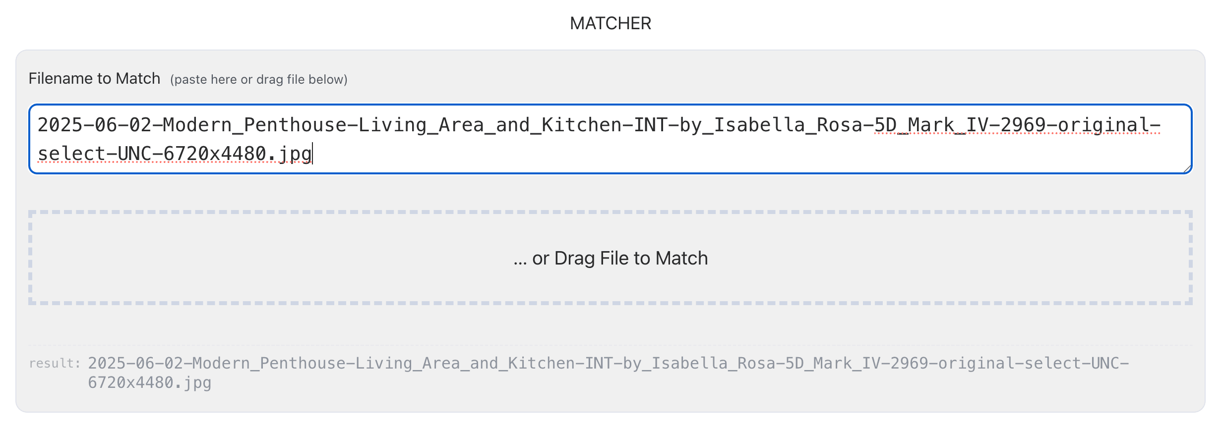 The Matcher panel